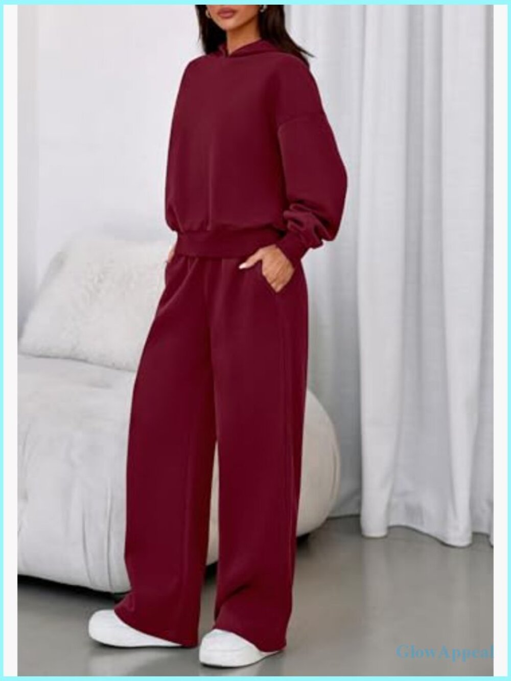 Women's 2 Piece Sweatsuit Set Hoodie and Wide Leg Pants with Pockets - Picture 3 of 7